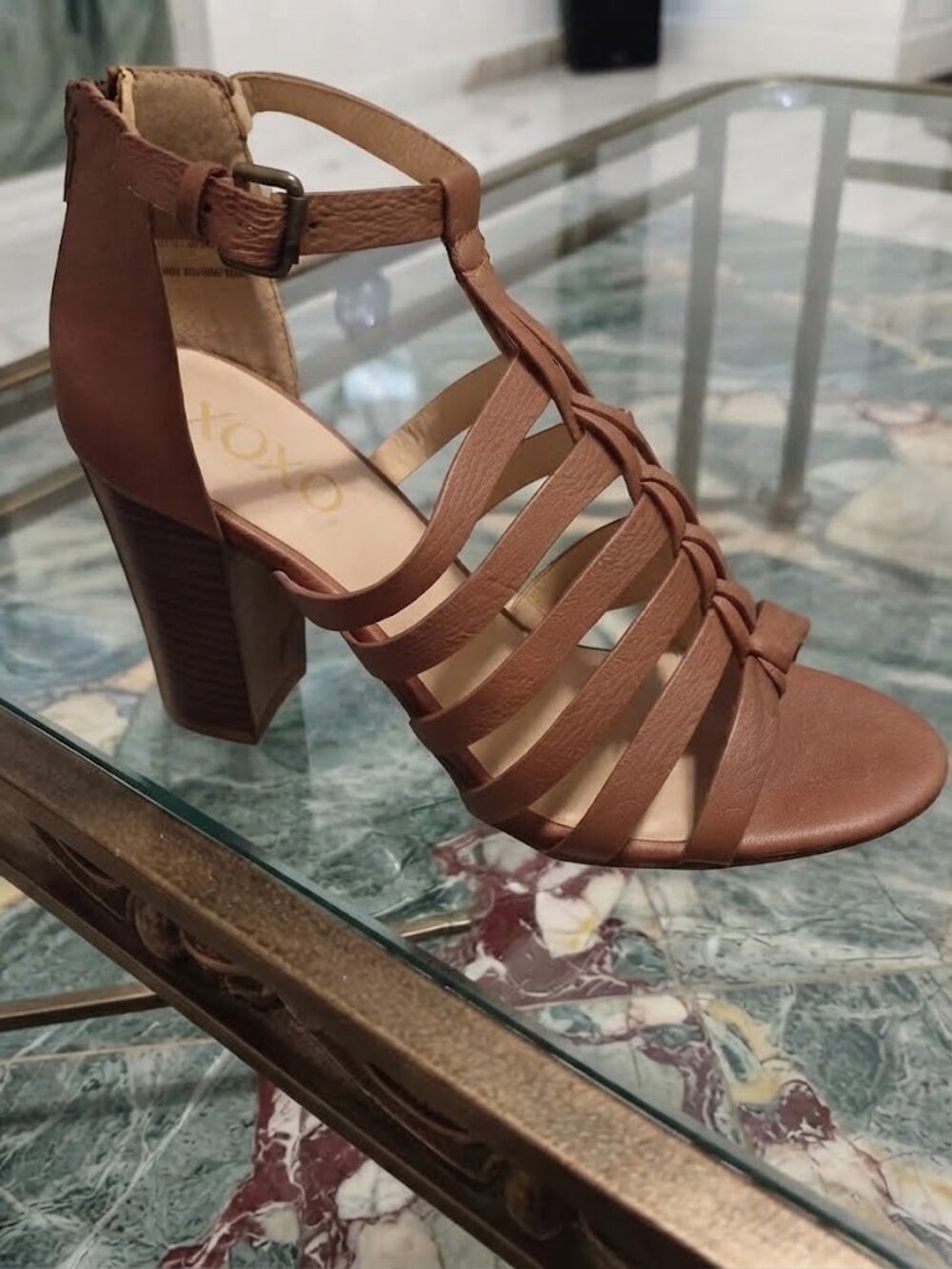 XOXO | Tan Strappy Block Heels - Size 9